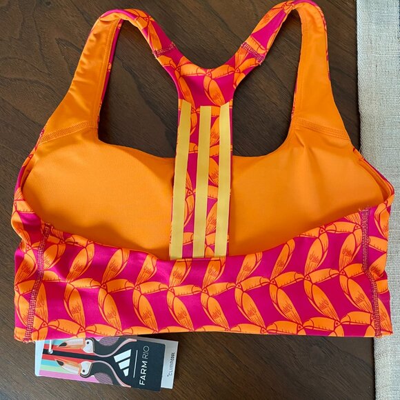 Farm Rio Adidas Colab Racerback Farm Bra Training Entrenamiento Orange Pink S - Picture 2 of 13